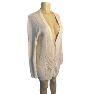 Women L Anthropologie MOTH Elin Cardigan Tunic Duster Sweater Neutral Button